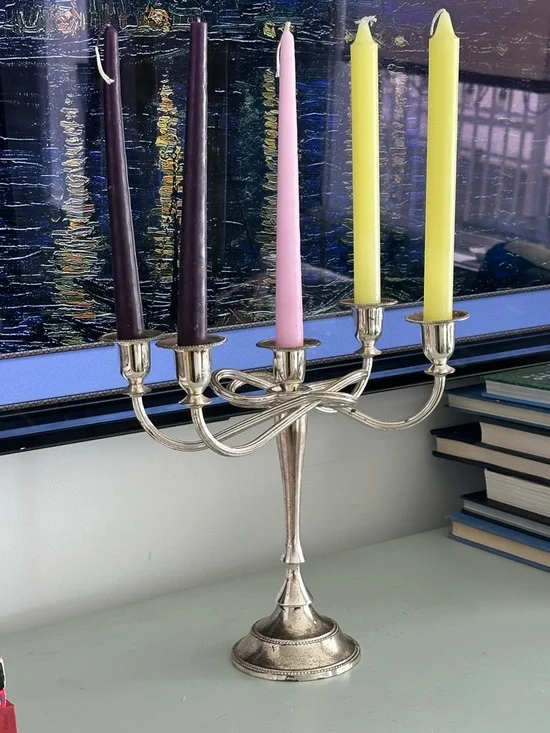 Five-Arm Silver Colored Candleholder with patina - Picture 5 of 8